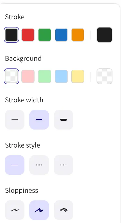 The Kromdraw style panel showing stroke, background, stroke width, stroke style and sloppiness controls